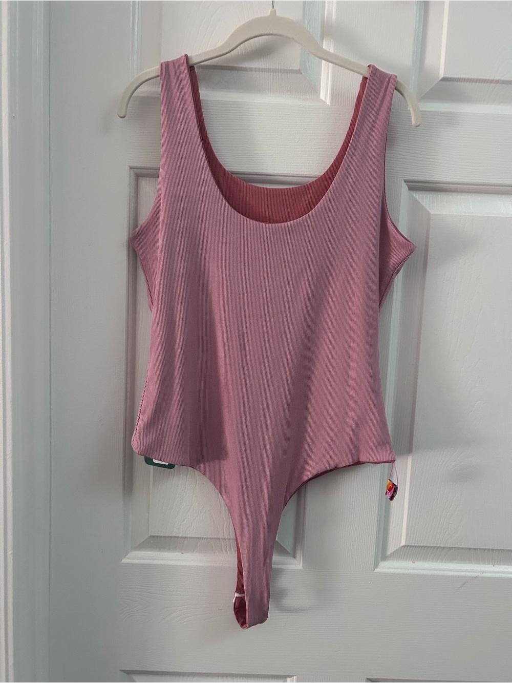 Scoop Neck Ribbed Pink Bodysuit — Women's Stretch Tank